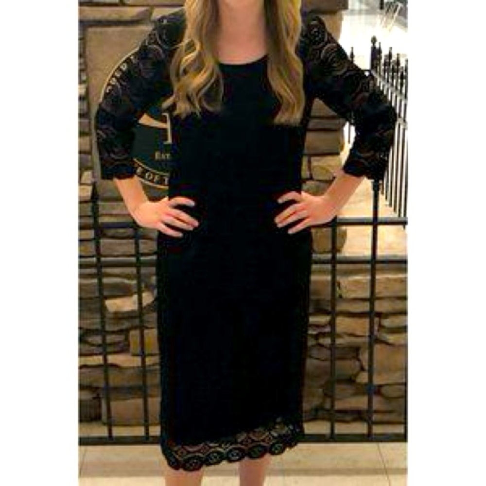Elegant Liz Claiborne Black Lace Dress, Size 14